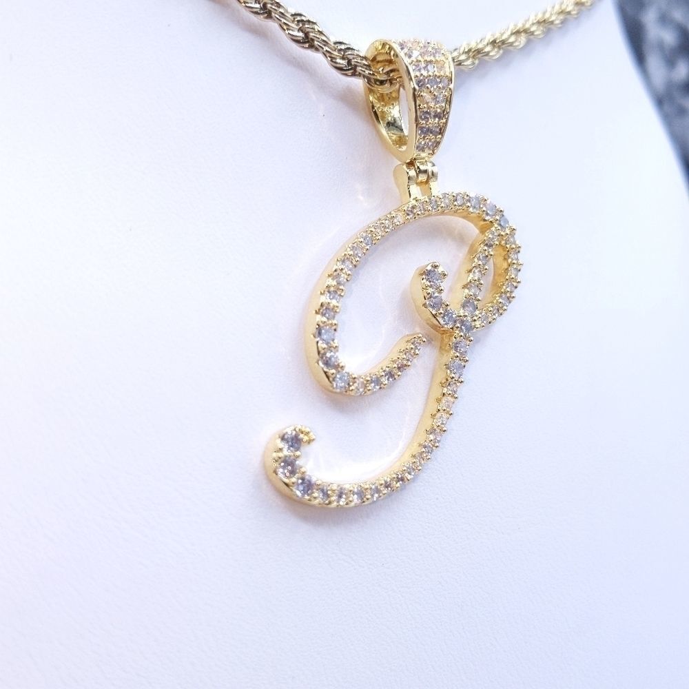 18"Rope Chain - Gold Finish Cursive P. Initial - image 2